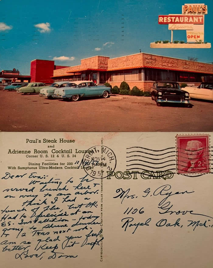 Pauls Steak House - Old Postcard View